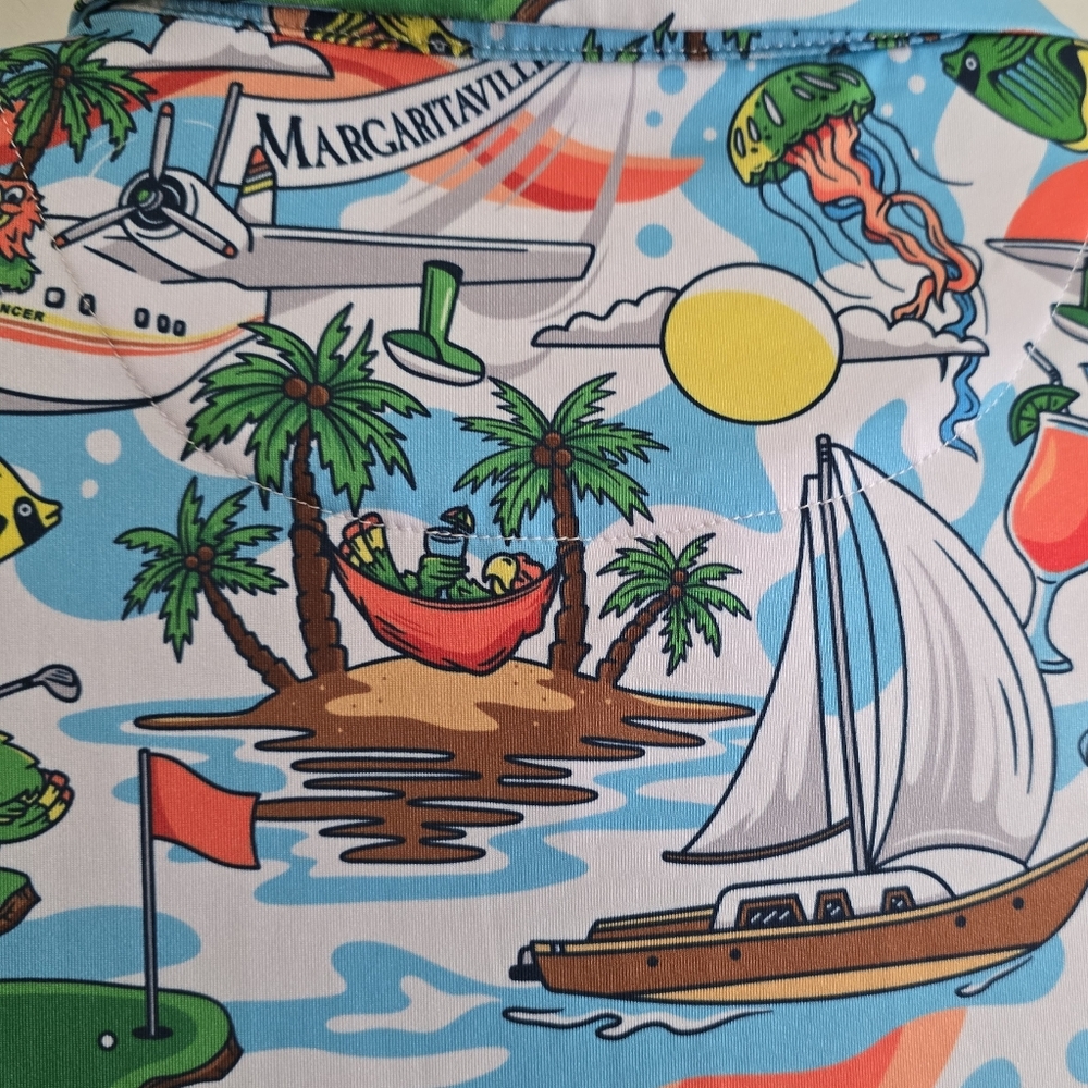 Pins & Aces Margaritaville Pins In Paradise Golf Polo XL Hawaiian Athletic Fit - Picture 7 of 7